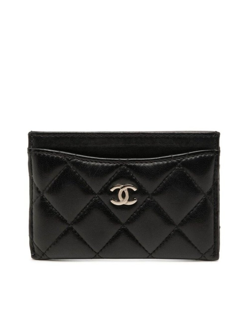 Chanel CC Logo Quilted Card Case Black Lambskin
